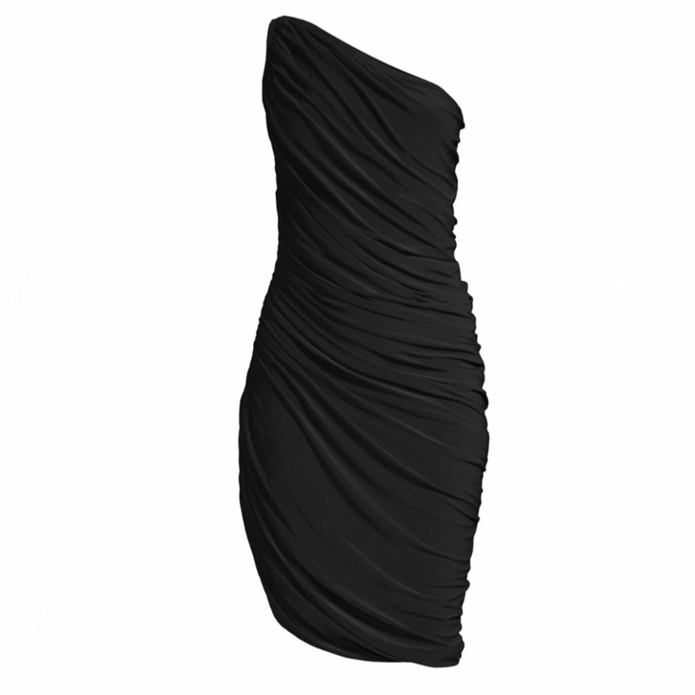 New Norma Kamali Diana Ruched One-Shoulder Minidress Size Medium in Black